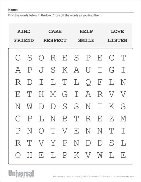Kindness Word Search Printable